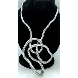 Silver Tone Reticulated Snake Bendable Statement Necklace Bracelet Chunky 34"